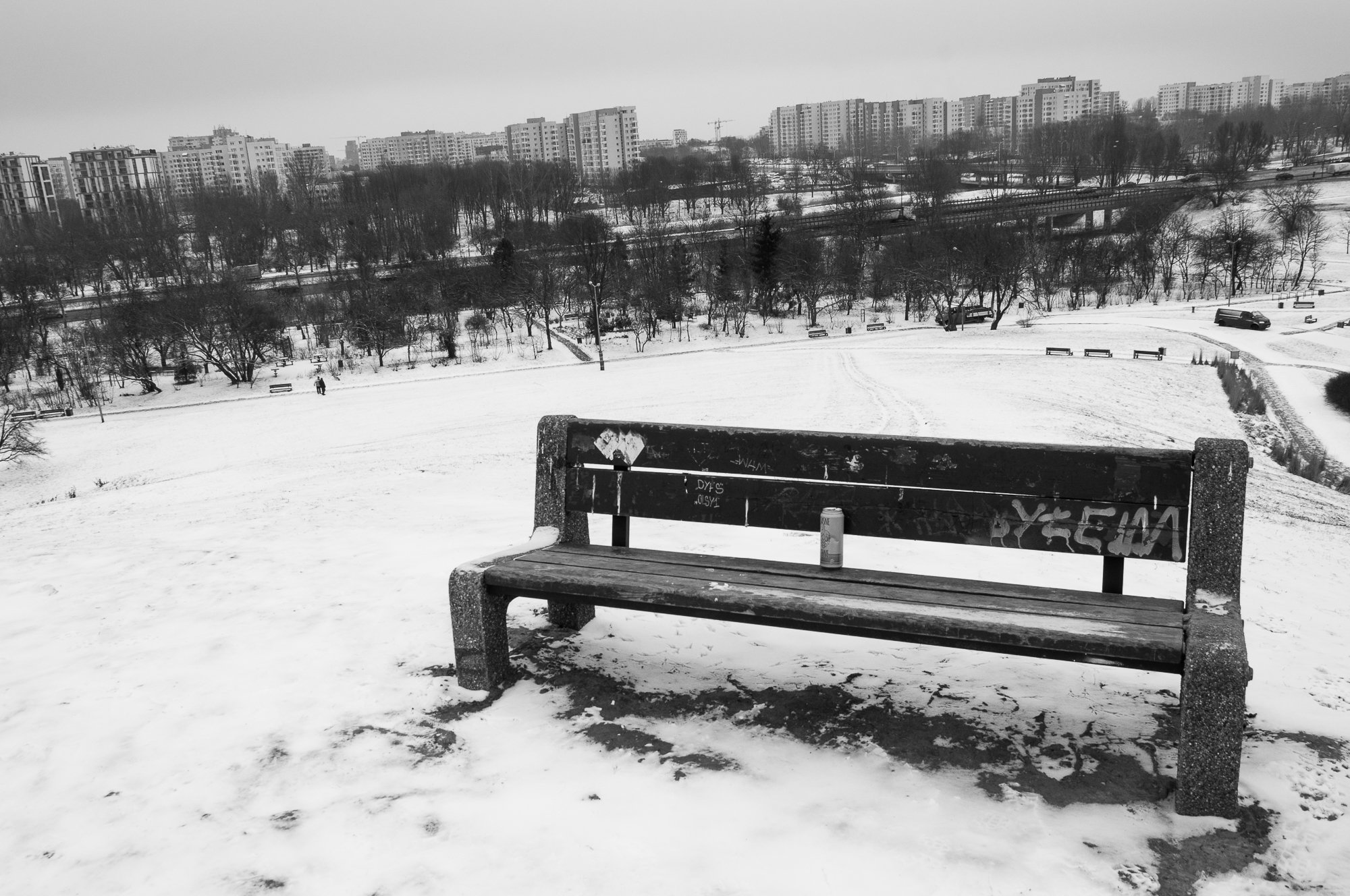 Adam Mazek Photography Warsaw (Warszawa) 2018. Post: "I write more than I read." Minimalism. Bench on the Cwil Hill.