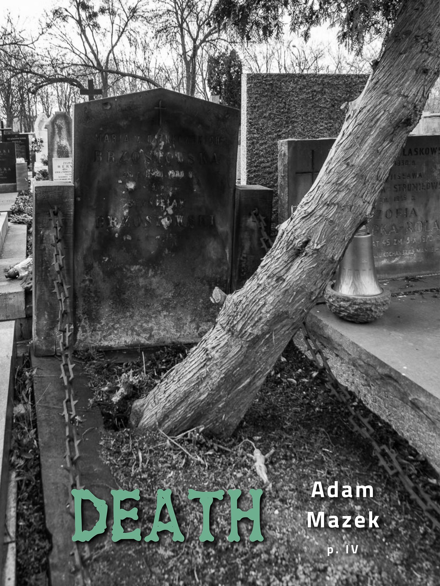 Adam Mazek Photography 2021. Post: "Death, part IV." E-book. Featured image. PDF. Grave and creepy tree.