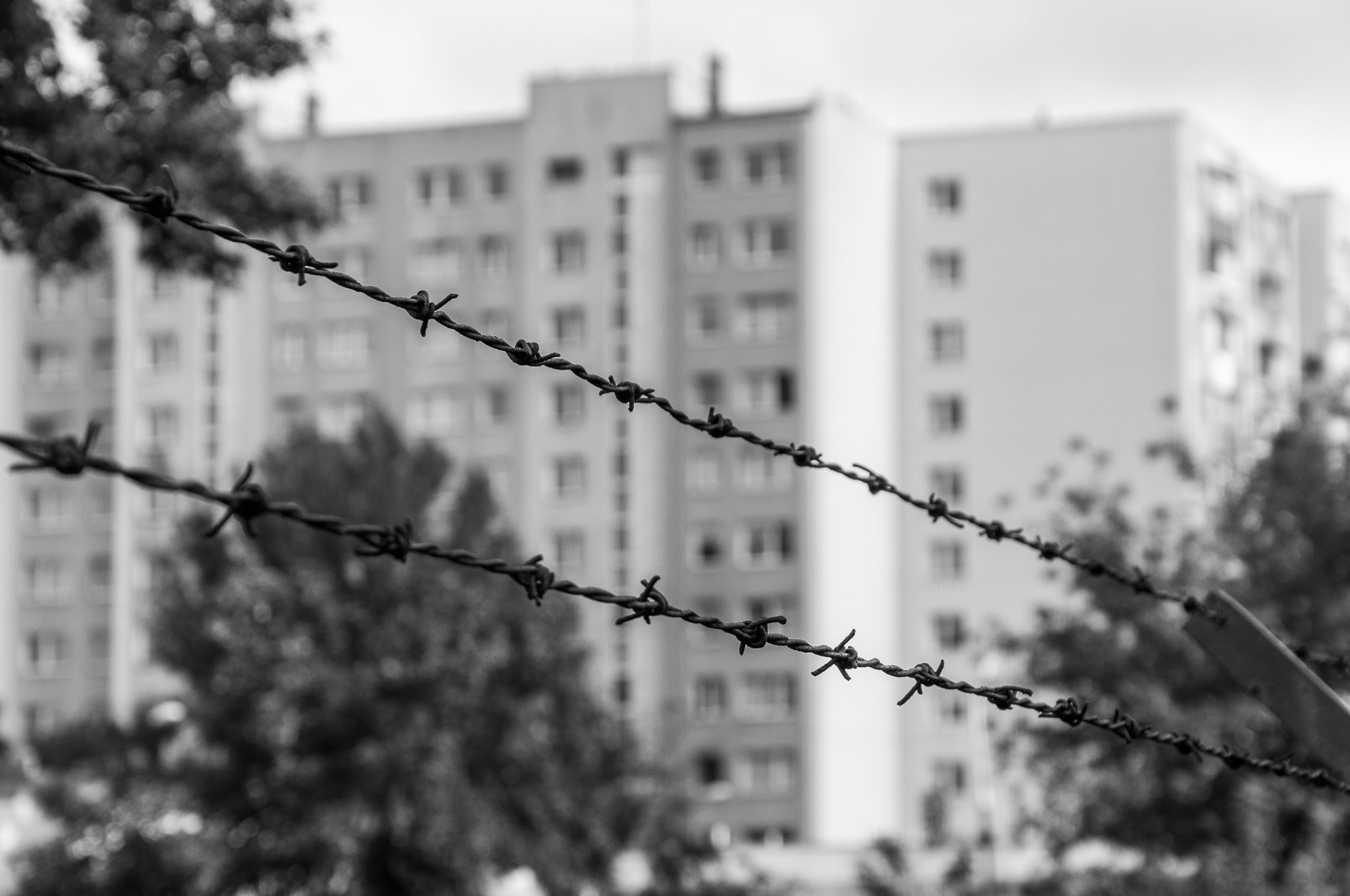 Adam Mazek Photography 2021. Warsaw Street Photography. Post: "I believe in the possibility of changing the world through my art." Minimalism. Barbed wire. Living in Poland.